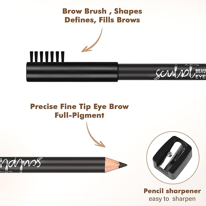 6Pcs Eyebrow pencil wooden，Brow Kit with Brush and Sharpener，Eyebrow Pencils for Women，Fine Tip Eye Brow Eye Liner for Eye Makeup,Shapes, Defines, Fills Brows (Gray ash-05)