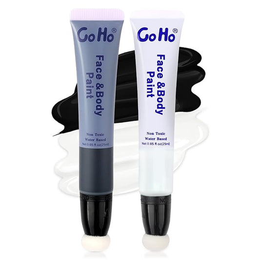 Go Ho Black and White Face Body Paint,Water Based Face Painting Kit Highly Pigmented,Smooth and Safe for Skin,Halloween Costumes Cosplay SFX Zombie Skeleton Clown Makeup
