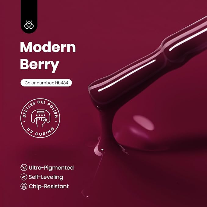 Beetles Burgundy Red Gel Nail Polish – Hema-Free Fall Plum Wine Red Colors Soak Off UV Gel Polish for Manicure Salon Color Bottle 0.51 Fl Oz