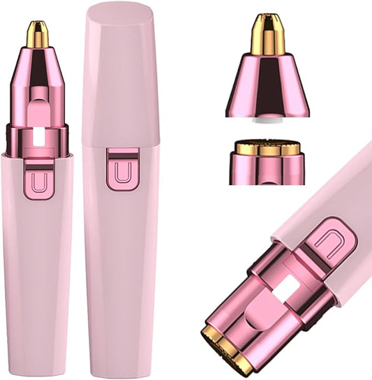 Facial Hair Remover for Women - Pink USB Rechargeable Eyebrow Trimmer & Face Shaver with LED Light, 2-in-1 Hair Removal Device for Smooth Skin