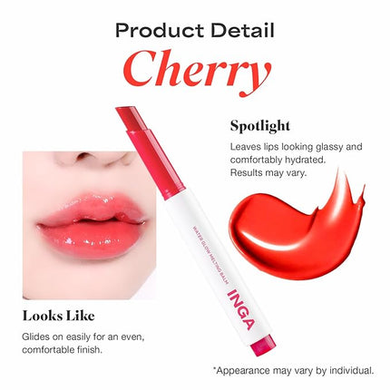 INGA Water Glow Melting Balm - Hydrating Tinted Lip Balm with Soft, Melt-On Texture, Natural Sheer, Glass-Like Finish with Non-Sticky, Lightweight Comfort (CHERRY JUICE)