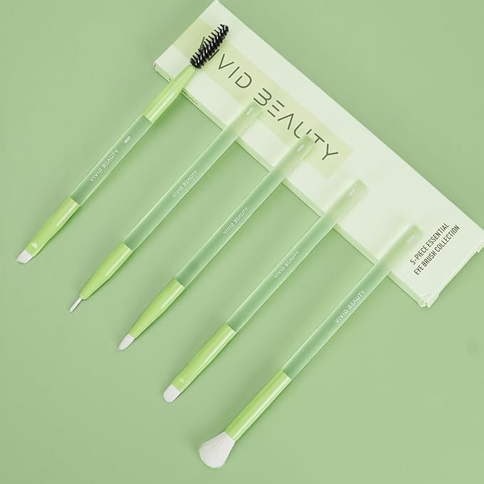 5-Piece Green Eye Makeup Brush Set – Soft, Synthetic Bristles Brushes for Eyeshadow, Blending, Eyeliner and Brow – Rubber Handle for Comfort Grip, Perfect for Beginners and Make up Lovers