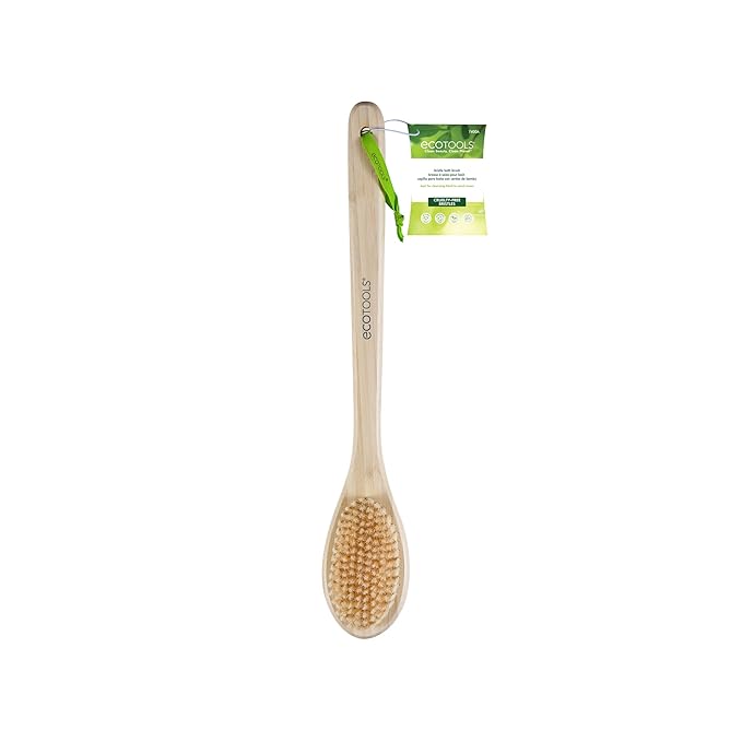 EcoTools Bristle Bath Brush, Shower Body Brush with Gentle, Stiff Bristles, Long Bamboo Handle, Gently Exfoliating for Back & Body, Stimulates Blood Circulation, Eco-Friendly, 1 Count (Pack of 2)