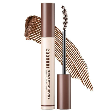 COSNORI Perfect Setting Waterproof Mascara Long&Curl 02 Cozy Brown – Long Lasting Smudge - Brown Mascara - Soft Definition for Blue & Green Eyes - K Beauty - 0.23fl oz (7ml)
