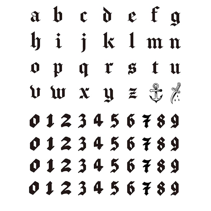 Gothic Alphabet & Number Temporary Tattoos – Customizable Fake Letters & Dates for Hand, Neck, Knuckles & Arm, Realistic & Long-Lasting Black Ink
