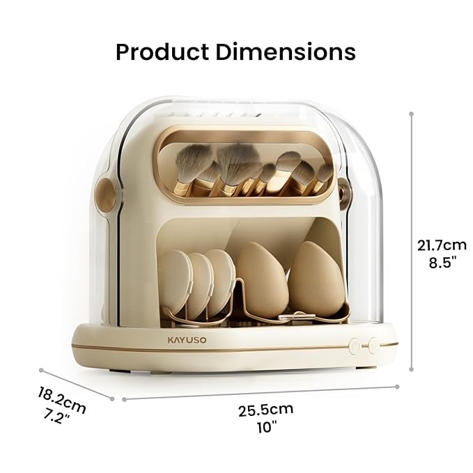 KAYUSO Electric Makeup Brush Dryer Machine, 3 in 1 Automatic Makeup Brush Dryer and Storage with Cover, Timed Cleaning Tool for Most Size Brushes and Sponges