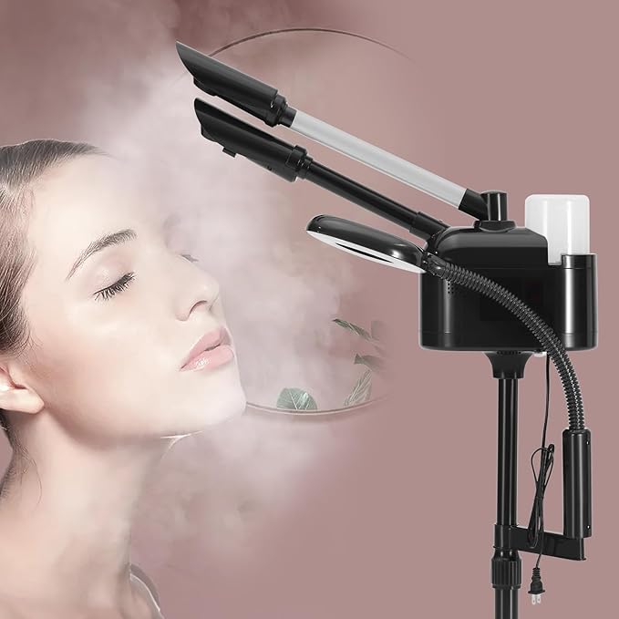 Artist hand Professional 3 in 1 Facial Steamer Upgrade Esthetician Steamer with hot & Cold Nozzle 5X LED Magnifying Lamp Beauty Salon Spa Black