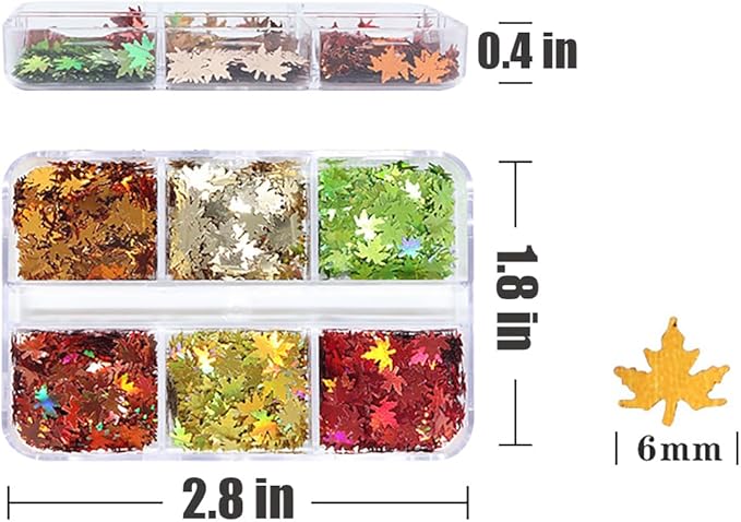 Maple Leaf Nail Art Glitter Sequins 3D Fall & Autumn Maple Leaves Holographic Confetti 6 Colors Laser Leaf Glitter Flakes for Women's Thanksgiving Nails