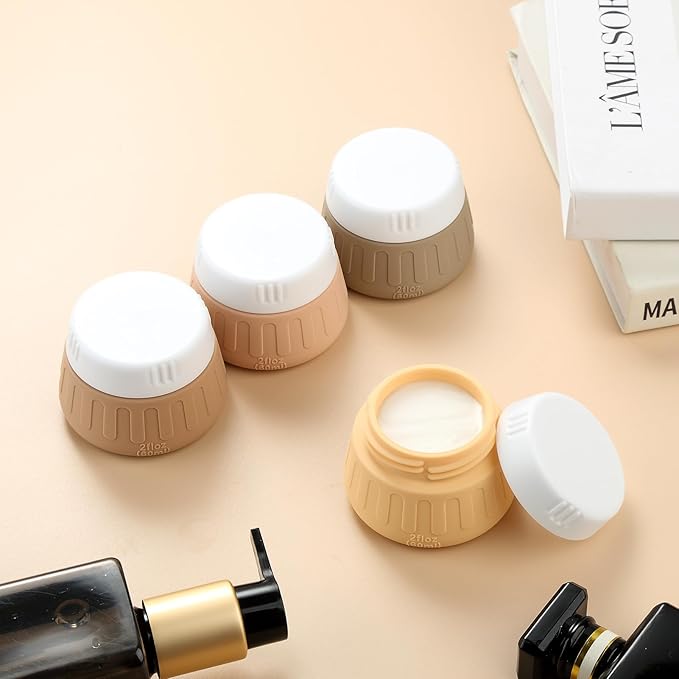 Gemice 2 oz Travel Containers for Toiletries, 4-Pack TSA Approved Travel Size Toiletries Containers for On-the-Go, Small Leak-Proof Travel Essentials Silicone Jar for Shampoo, Lotions, Cleanser