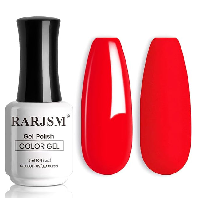 RARJSM Red Gel Nail Polish BrightRed GelNailPolish 1PCS 15ML Opaque Long Lasting NeonRed GelNail Polish Soak off U V Curing Required Nail Art French Manicure Salon DIY at Home