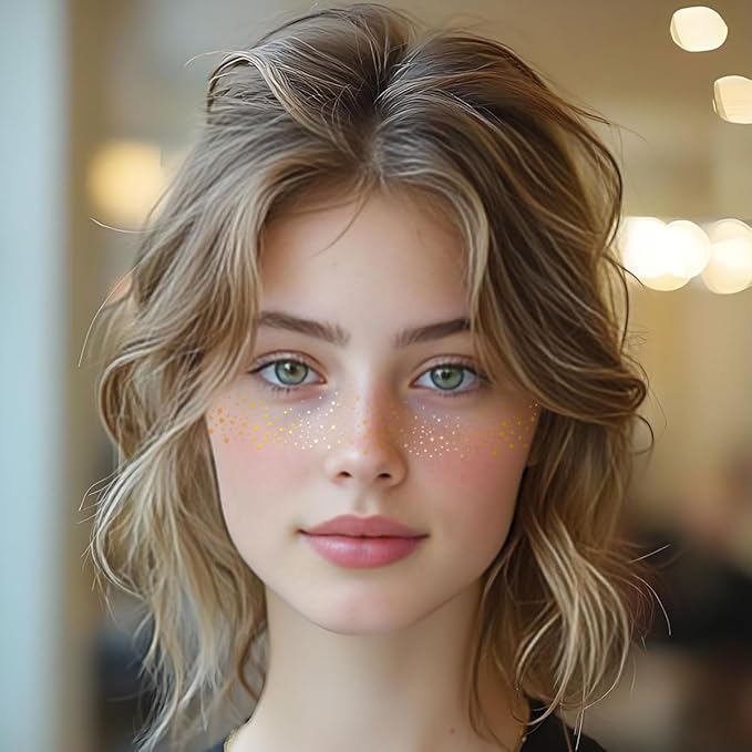 Gold Glitter Freckles Face Tattoo - Face Glitter Makeup Speckles - Women Face Sparkle Freckles Patches for Halloween Makeup Prom - Carnival Party