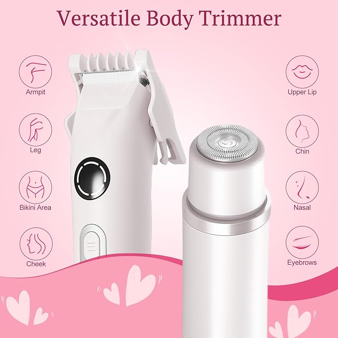 Dermave Bikini Shaver, 4-in-1 Bikini Trimmer for Women, Electric Razors with Dual Heads, Cordless Body Hair Trimmer, Rechargeable Pubic Hair Trimmer for Legs Body Facial Hair, Ceramic Blade