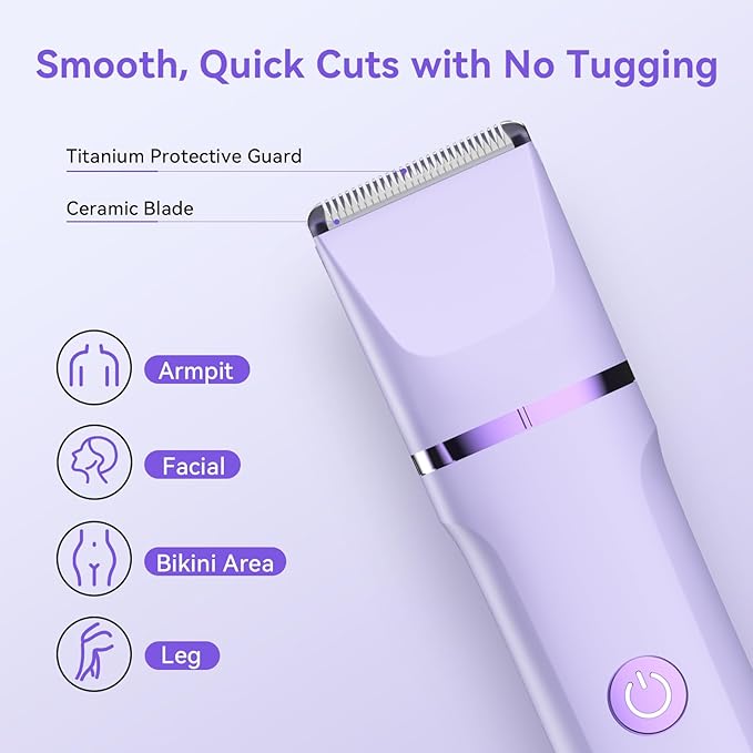Electric Razors for Women - 4 in 1 Bikini Trimmer for Women, Waterproof Body Pubic Shaver for Womens Wet & Dry Use, Replaceable Facial & Nose Hair Trimmer, Rechargeable Hair Removal Kit, Purple