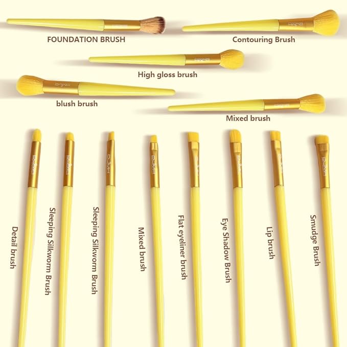 DJMH 13-Piece Makeup Brush Set with Storage Holder, Professional Cosmetic Brushes with Leather Case (yellow)