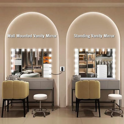 THEKLA 24 x 32 Inch Hollywood Light Vanity Mirror with 18 Bulbs Adjustable 3 Color Lights 32" Vanity Lighted Mirror for Bathroom Bedroom Wall Vanity Makeup Table Mirrors with Lights Base X10 Magnifier