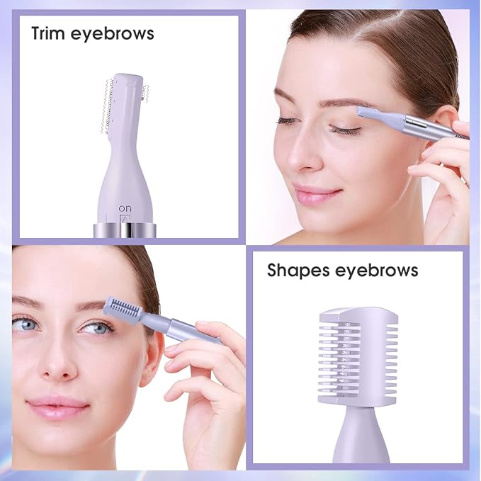 TOUCHBeauty Eyebrow Hair Trimmer for Women, Painless Precision Eyebrow Shaper, Pen-Shaped Hair Remover Razor for Face Chin Neck, Upper-Lip, Peach-Fuzz Mini Sized Battery-Operated Purple Color 1658A