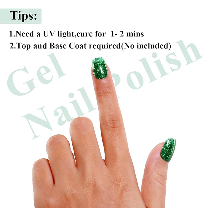 Imtiti Glitter Gel Nail Polish, Green Glitter Gel Polish Soak Off LED U V Shimmer Sparkle Christmas Green Nail Gel Polish Fall Winter DIY Nail Art Starter Manicure Salon 10ML