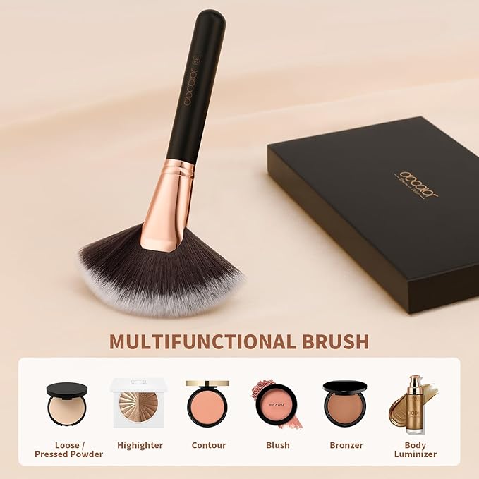 Docolor Fan Brush Finishing Powder Brush Multi-use Brush For Face and body Professional Highlighting Blush powder Bronzer Cheekbones Make Up Brushes Perfect For Spray Tan Powder Synthetic Hair Soft