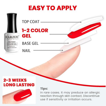 RARJSM Red Gel Nail Polish BrightRed GelNailPolish 1PCS 15ML Opaque Long Lasting NeonRed GelNail Polish Soak off U V Curing Required Nail Art French Manicure Salon DIY at Home