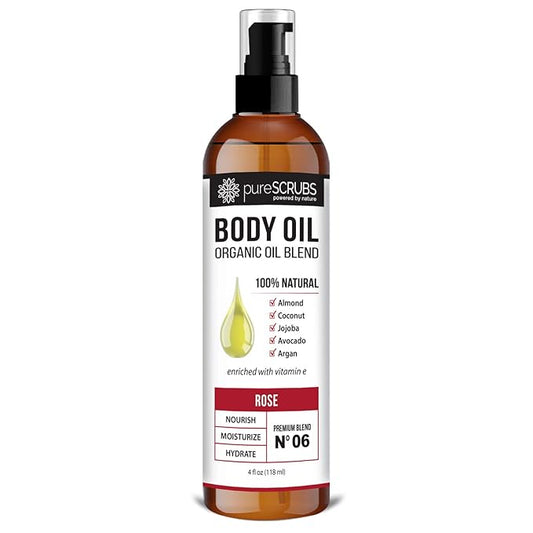 pureSCRUBS Ultra Moisturizing Rose Body Oil Spray for Dry Skin, Massage, Cuticles & More, Organic Super Blend of Jojoba, Argan, Coconut, Sweet Almond & Avocado Oils Enriched with Vitamin E, Lg 4oz