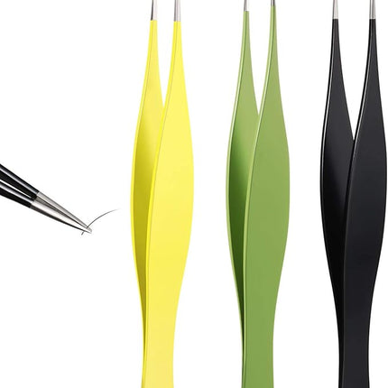 3 Pcs Tweezers for Ingrown Hair Remover Sharp Blackhead Remover Stainless Steel Tweezers Precision Eyebrow and Shards(Black, Yellow, Green)