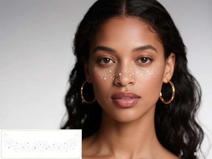 Glitter Freckles Temporary Face Tattoos, 6pcs Makeup Patches, Rose Gold, Silver and Gold Glitter Freckles Face Tattoo (B-Star)