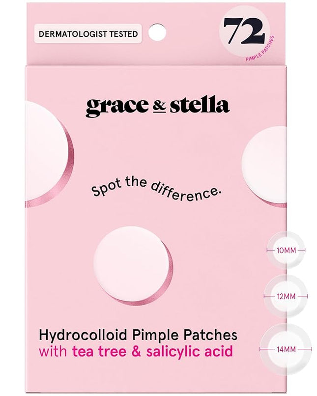grace & stella Award Winning Multi-Size Pimple Patches for Face - Dermatologist Tested Acne Patches for Face - Hydrocolloid Patch for Breakouts, Whiteheads - Vegan Pimple Patch (Clear, 72 Pack)