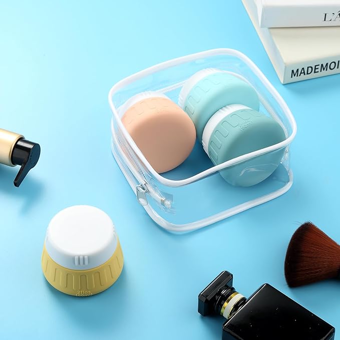 Gemice 2 oz Travel Containers for Toiletries, 4-Pack TSA Approved Travel Size Toiletries Containers for On-the-Go, Small Leak-Proof Travel Essentials Silicone Jar for Shampoo, Lotions, Cleanser