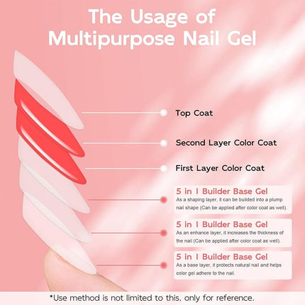 Lavender Violets 15ml Builder Base Coat, Upgraded Formula Long-Lasting 5-in-One Strengthener Thickening Extension Rhinestone Glue Gel Polish for DIY Home Nail Salon Gifts for Women A104