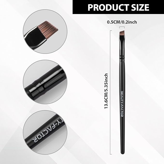 Angled Eyeliner Brush Set - 2PCS Precision Ultral Thin Angle Eye Liner Brushes Fine Point with Flat Bristles for Brow Powder, Smooth Gel, Cream, or Liquid for Creating Sharp Lines, Detailed Eye Looks