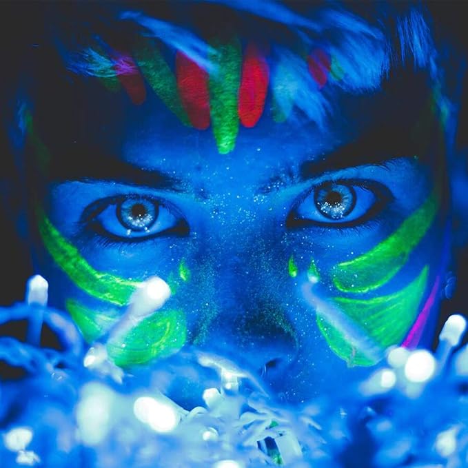 Bowitzki Face and Body Paint Split Cake 50g Body Painting Water Based Eyeliner Graphic Hydra Liner Makeup Glow Fluorescent Color Neon for Halloween Christmas Party Pride (UV rainbow)