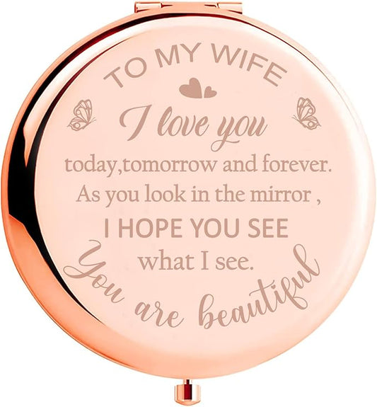 Valentines Day Mirror Gifts for Her Wife, Gift for Wife from Husband to My Wife Compact Mirror, Romantic Gifts for Wife Birthday, Wedding Anniversary, Valentine's Day, Mother's Day