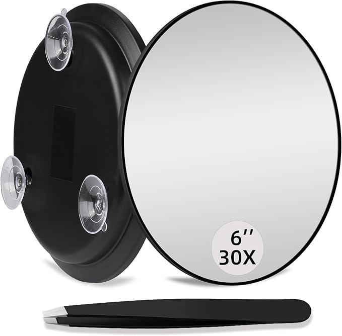 30X Magnifying Mirror, Round 30X High Magnification Mirror, Large Magnifying Mirror with 3 Suction Cups, 30x Makeup Magnifying Mirror with Tweezers, Travel Magnificaition 30X Handheld Magnified Mirror