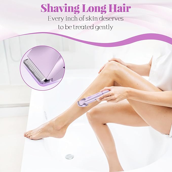 Bikini Trimmer for Women, 2 in 1 Dual Head Painless Electric Razors for Women, Dermave Bikini Shaver, Wet and Dry Waterproof Glow Aura Womens Shaver for Face, Legs, Underarm (Purple)