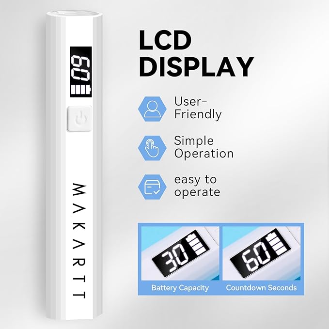 Makartt UV Nail Lamp with Stand – 3W Handheld UV Light for Gel Nails for Nial Tips & Gel Polish, USB Rechargeable Fast Curing Flash Cure Lamp with LCD & 2 Timers for DIY Home or Salon