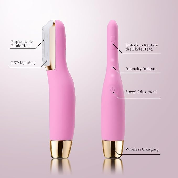 Sonic Dermaplane Razor for Women Face, Dermaplaning Tool for Face, Sonic Edge Technology, Facial Hair Removal for Women, Peach Fuzz with 8 Replaceable Blades(Pink)