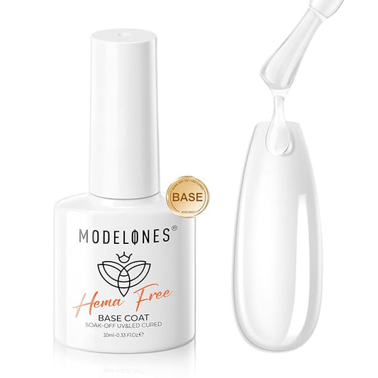 modelones Hema-Free Gel Base Coat, No Wipe Base Coat Gel Nail Polish Hypoallergenic Clear Color Long Lasting Glossy for Weak Nails Protect Soak Off Home Salon Gif Girls Woman Manicure U V/LED Needed