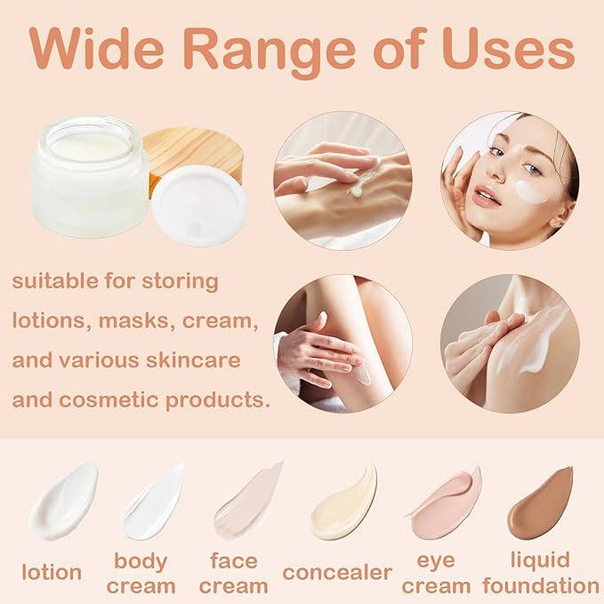 16Pcs Glass Cosmetic Container with Lid, 1 oz Frosted Glass Bottle, Reusable Empty Cosmetic Container Bottle for Lotion, Cream, Essential Oil, Scrub (30 Gram/30ml)