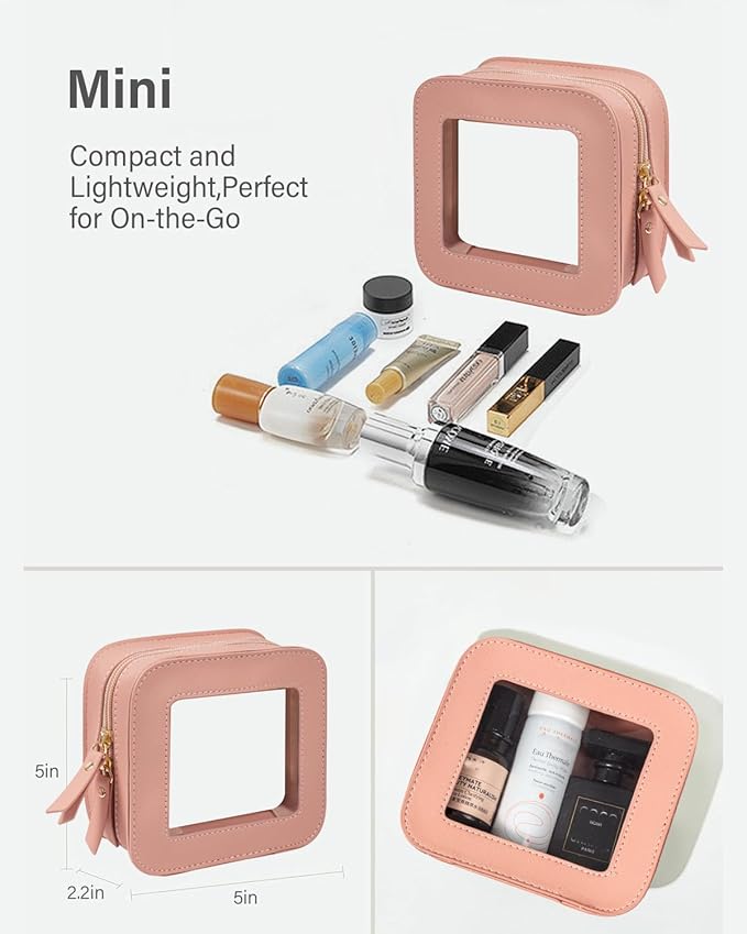 2 Pcs Travel Clear Makeup Bag Set, Clear White Makeup Organizer with Zipper Leather Travel Bags for Toiletries Small Cosmetic Bags for Women Mini Make up Pouch Toiletry Bags Car Essentials