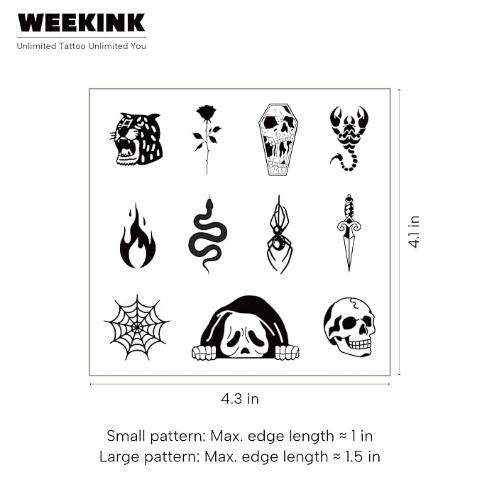 Dark Gothic Temporary Tattoos – 12 Creepy Spider, Skull, Snake, Scorpion, Rose & Dagger Designs, Waterproof Halloween, Horror & Cosplay Hand, Finger & Arm Sleeve Stickers, Long-Lasting 2 Weeks