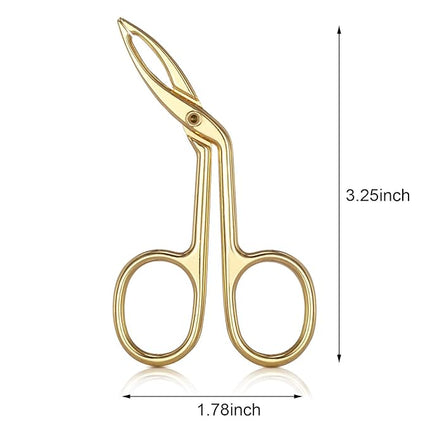 Hicarer 3 Pcs Eyebrow Tweezers Scissor for Women Facial Hair Handle Straight Tip Scissor Shaped Eyebrows Tweezers for Hair Plucker Remover Eyebrows Care Wig Plucking for Women Men(Gold Plated)