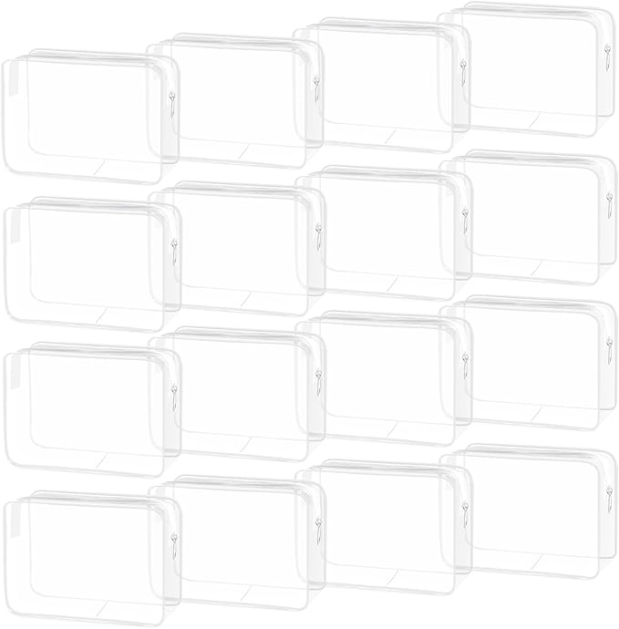 16 Pack Waterproof Cosmetic Bag TSA Approved Toiletry Bag, Portable Travel Pouch with Zipper, Vinyl Plastic Organizer Storage for Men and Women (White-L)