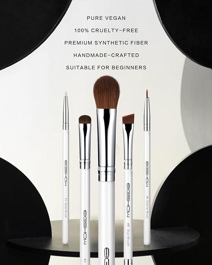 Eyeshadow Brush Set, EIGSHOW 5pcs Basic Eye Makeup Brushes For Blending, Eye Shadow, Eyeliner, Crease, Eyebrow, Vegan Travel Kit (Pearly White)