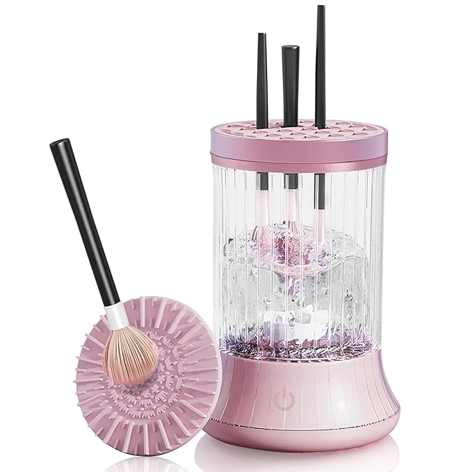 Automatic Makeup Brush Cleaner Machine - Electric Brush Washer for 3-4 Brushes Simultaneously | 7000 RPM Deep Cleaning | Includes Silicone Cleaning Pad & Drying Stand