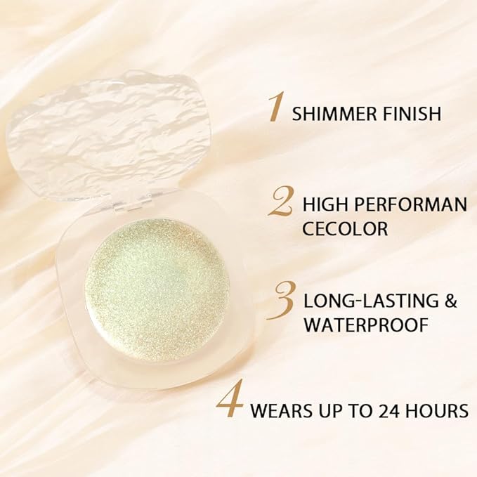 Light Green Cream Glitter Shimmer Metallic Eyeshadow Palette Makeup, Natural Single Mini Instant Holographic Eyeshadow For Women Halloween Birthday Party Wear, Sombras Crema Para Ojos