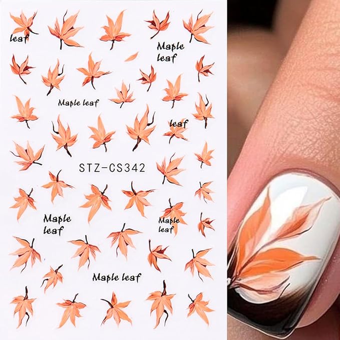 Fall Pumpkin Nail Art Stickers Decals 3D Maple Leaf Thanksgiving Day Nail Stickers Nail Art Supplies 6PCS Autumn Maple Leaves Nails Adhesive Decals Manicure Sliders for Women DIY Nail Decorations