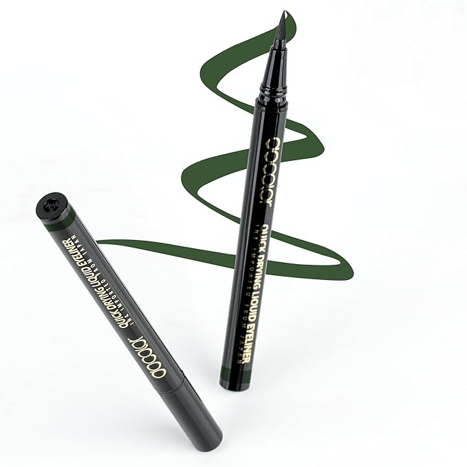 docolor Eyeliner, 2PCS Green Liquid Eyeliner Waterproof Eye Liner Pen Super Slim Precise All Day Green Eye Pencils Professional Makeup Liquid Eye Liner Pencil for Women