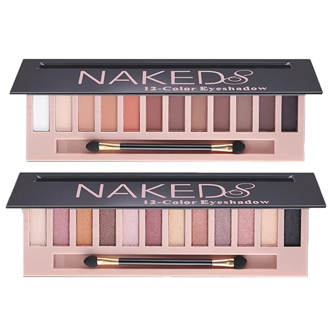 2 Pack 12 Colors Makeup Nude Colors Eyeshadow Palette Natural Nude Matte Shimmer Glitter Pigment Eye Shadow Pallete Set Waterproof Smokey Professional Beauty Makeup Kit (2 PCS)