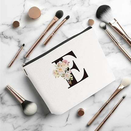 Personalized Makeup Bag, Initial Letter E Makeup Bag for Women Rose Monogram Cosmetic Bags Toiletry Pouch, Monogrammed Gifts for Women Mom Grandma Sister Friends Thanksgiving Christmas Birthday Gift