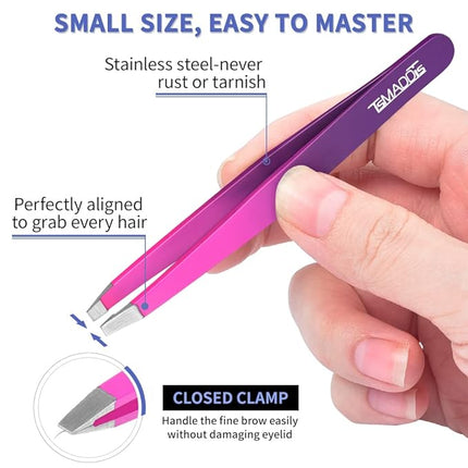 Eyebrow Tweezer Set, TsMADDTs 6 pcs Tweezers Set for Women with Curved Scissor for Ingrown Hair, Hair Plucking Daily Beauty Tools (Pink&Purple)